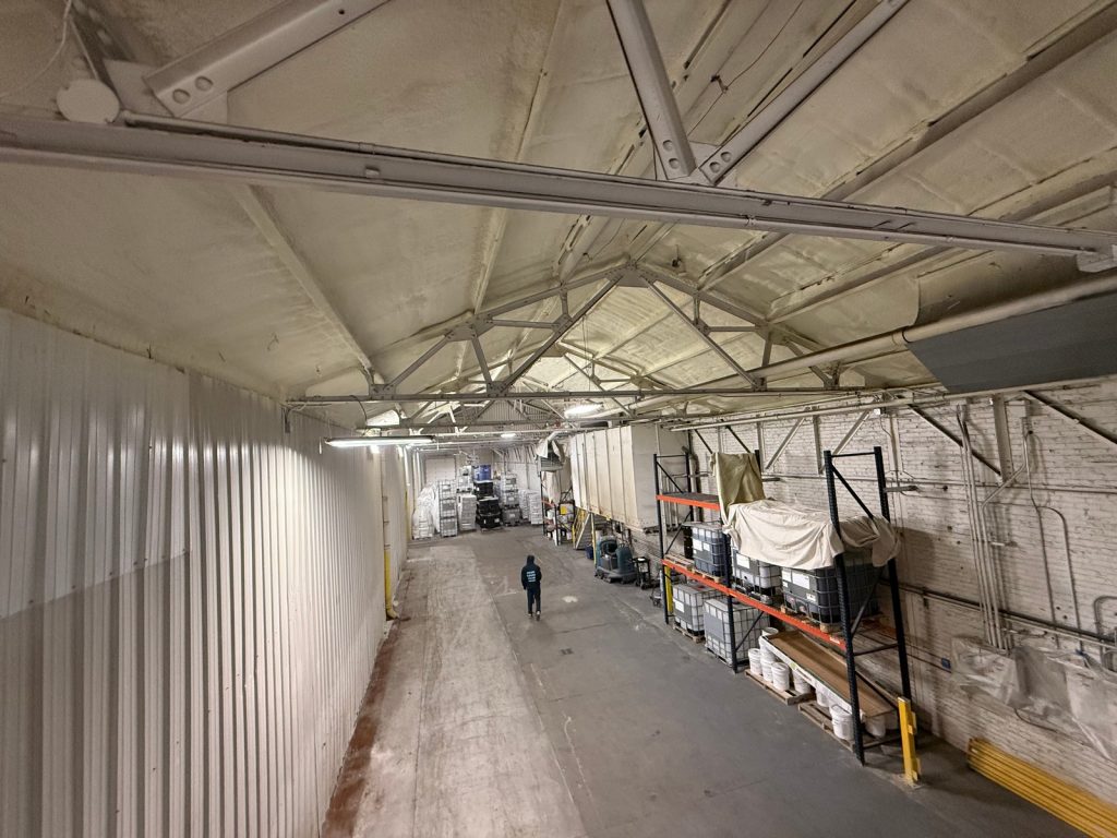 Commercial warehouse with spray foam insulated walls and ceiling
